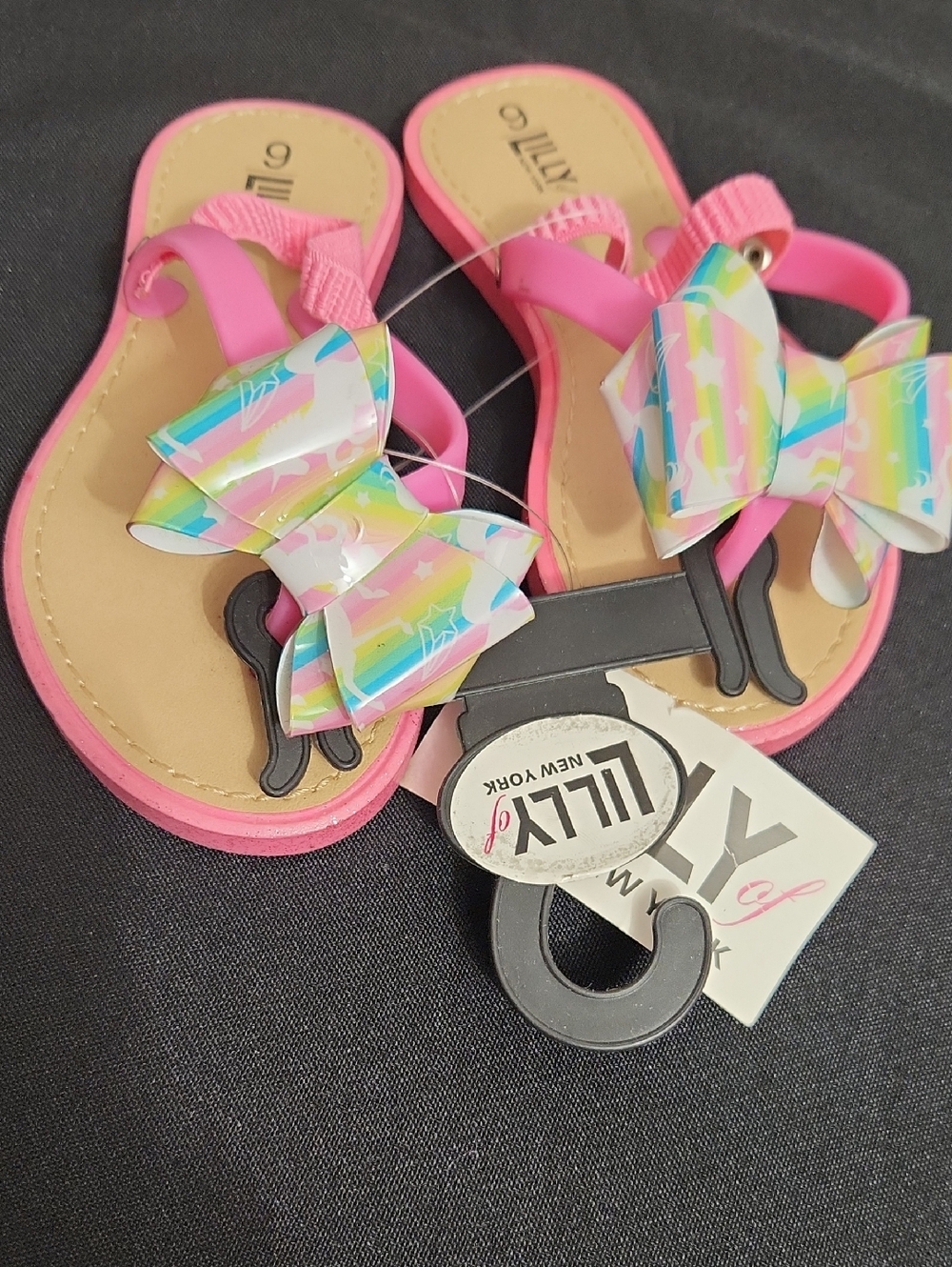 Lily Pink Girls Sandals with Rainbow Bow Accent